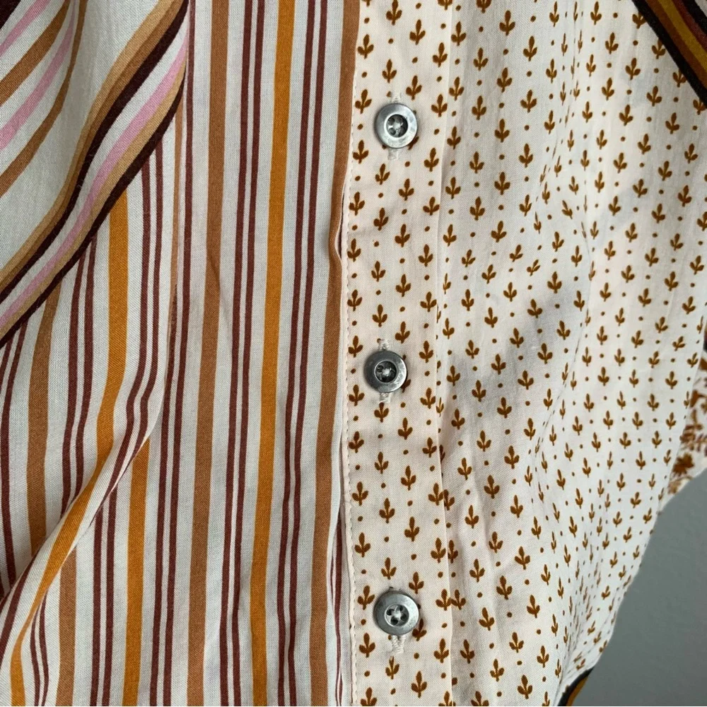 Free People Button Down Shirt M Long Sleeve Hazel Printed Blouse Top